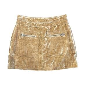 NWT Free People Tan Dust to Dust Crushed Velvet Mini Skirt Womens 8